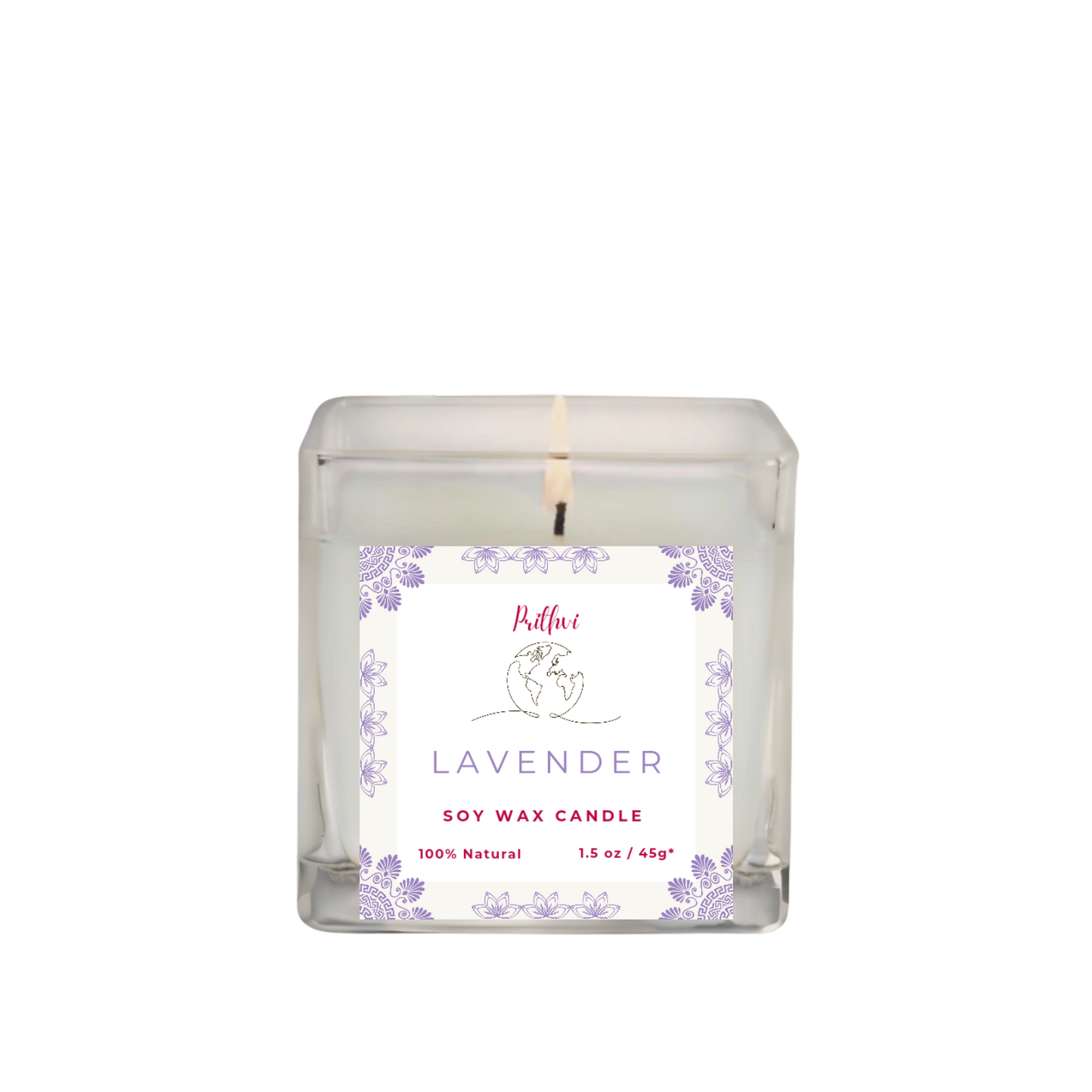 Prithvi Handmade Soy Wax Candle with "Lavender" Fragrance (45g/1.5oz, 8-10 Hours Burn Time)