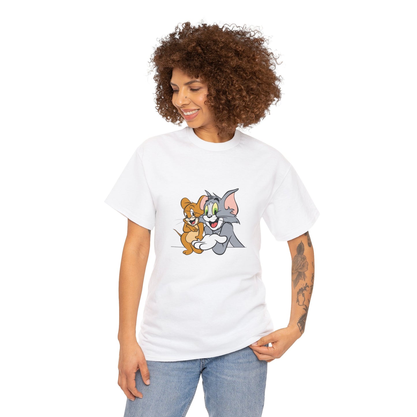 You Are the Jerry to My Tom Printed T-shirt - White Round Neck Cotton