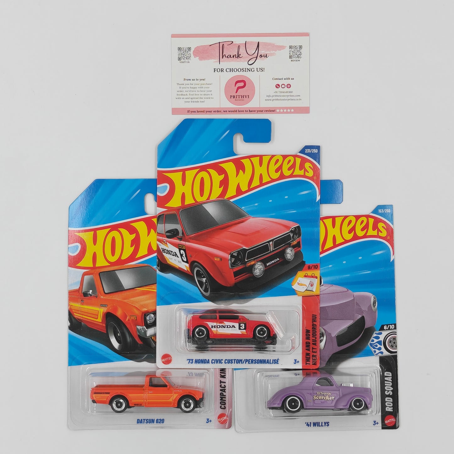 '73 Honda Civic Custom, Datsun 620 & '41 Willys by Mattel - Hot Wheels 2026 Bundle