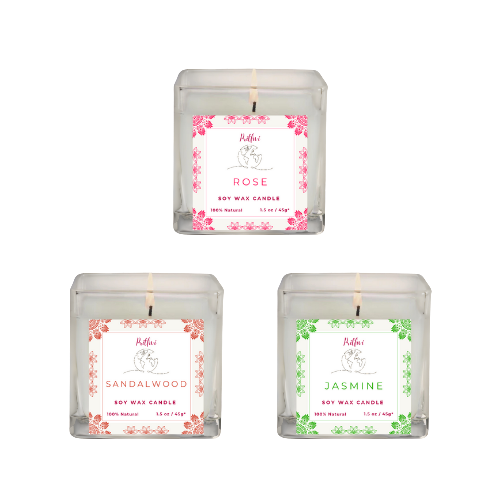 Soy Wax Candle Set of 3 Candles - Rose, Sandalwood, Jasmine