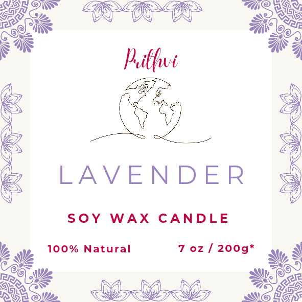 Prithvi Handmade Soy Wax Candle with "Lavender" Fragrance (200g/7oz, 40 Hours Burn Time)