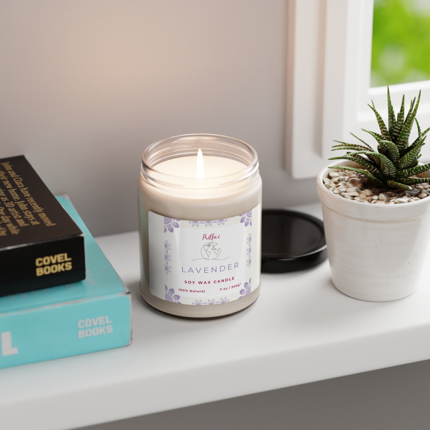 Prithvi Handmade Soy Wax Candle with "Lavender" Fragrance (200g/7oz, 40 Hours Burn Time)