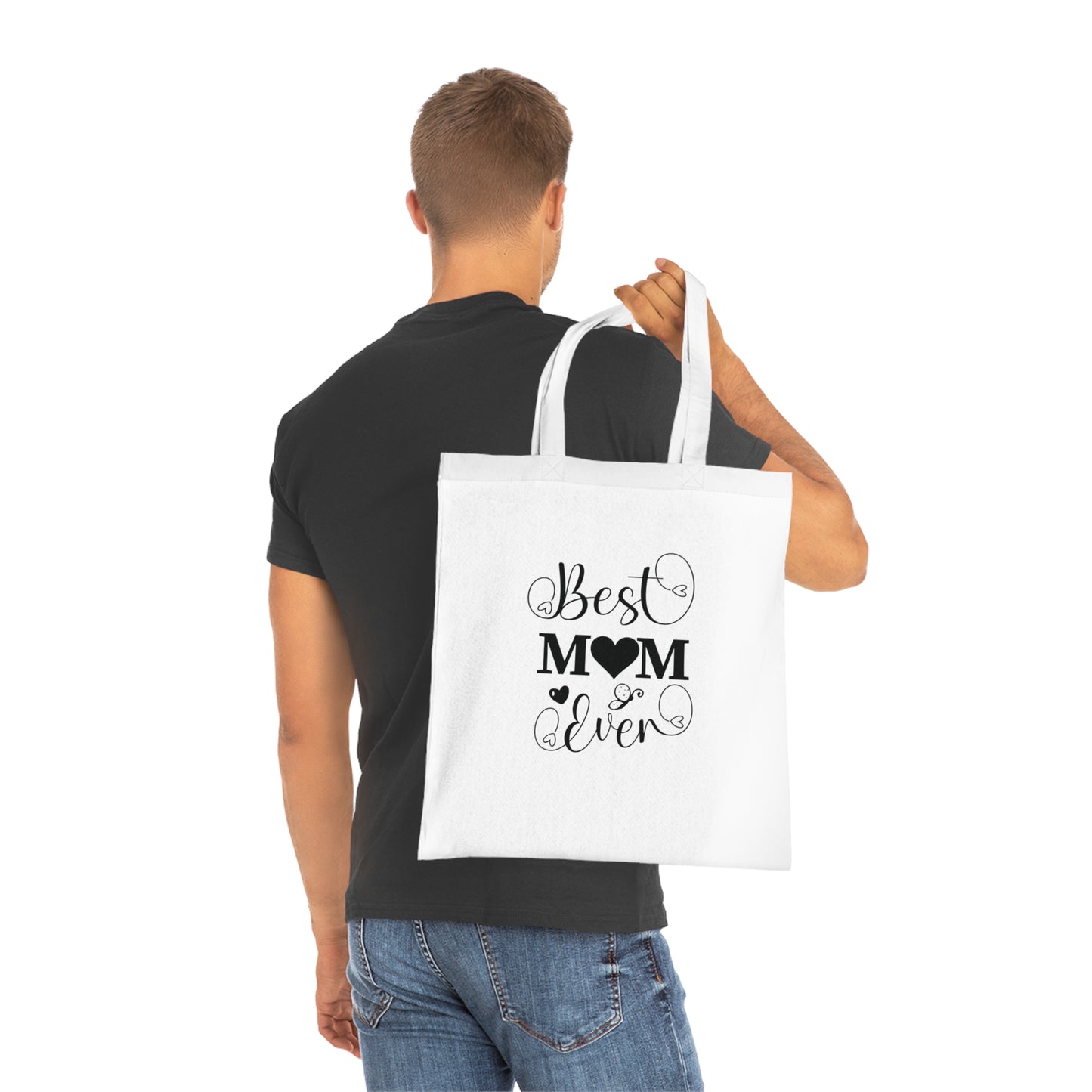Lettering - Best Mom Ever (Grayscale): Printed Canvas Tote Bag