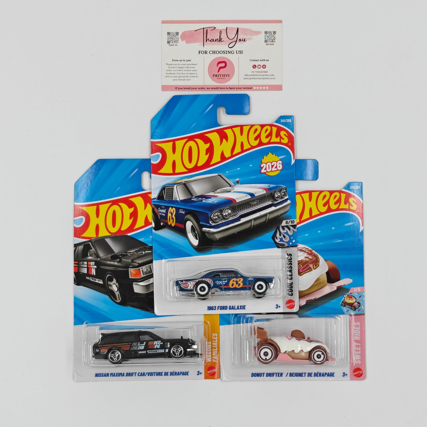 1963 Ford Galaxie, Nissan Maxima Drift Car / Voiture de Dérapage & Donut Drifter / Beignet de Dérapage by Mattel – Hot Wheels Bundle