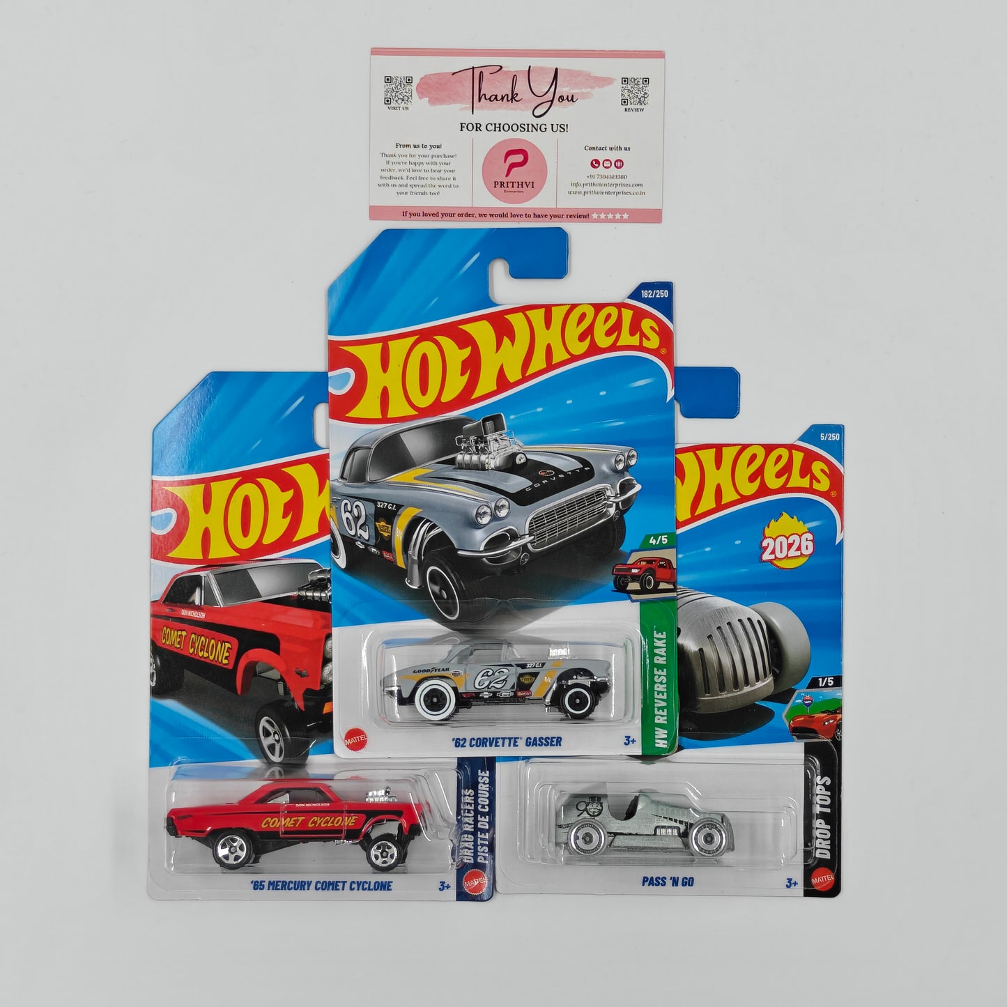'62 Corvette Gasser, '65 Mercury Comet Cyclone & Pass 'N Go by Mattel – Hot Wheels Bundle
