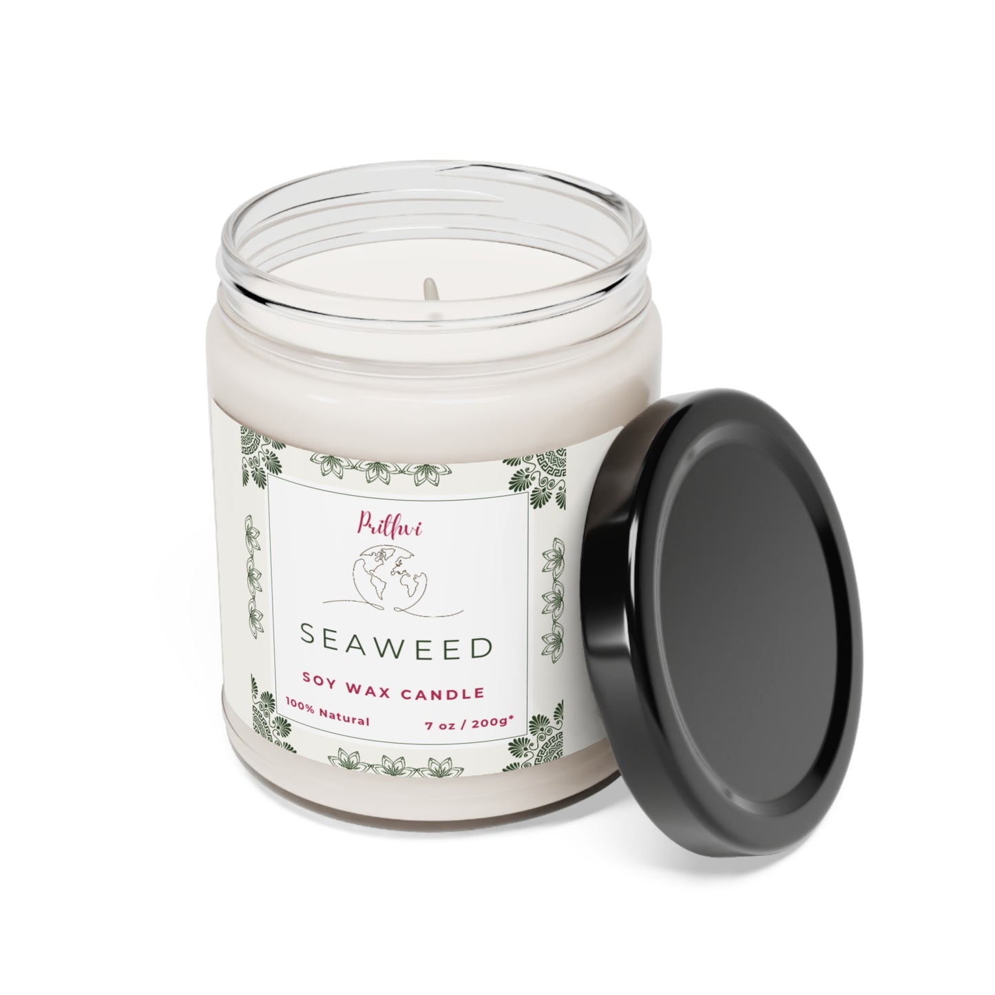 Prithvi Handmade Soy Wax Candle with "Seaweed" Fragrance (200g/7oz, 40 Hours Burn Time)