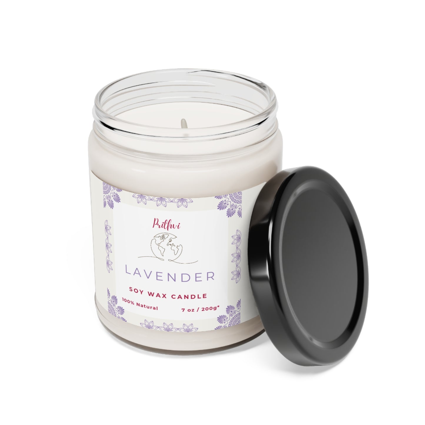 Prithvi Handmade Soy Wax Candle with "Lavender" Fragrance (200g/7oz, 40 Hours Burn Time)