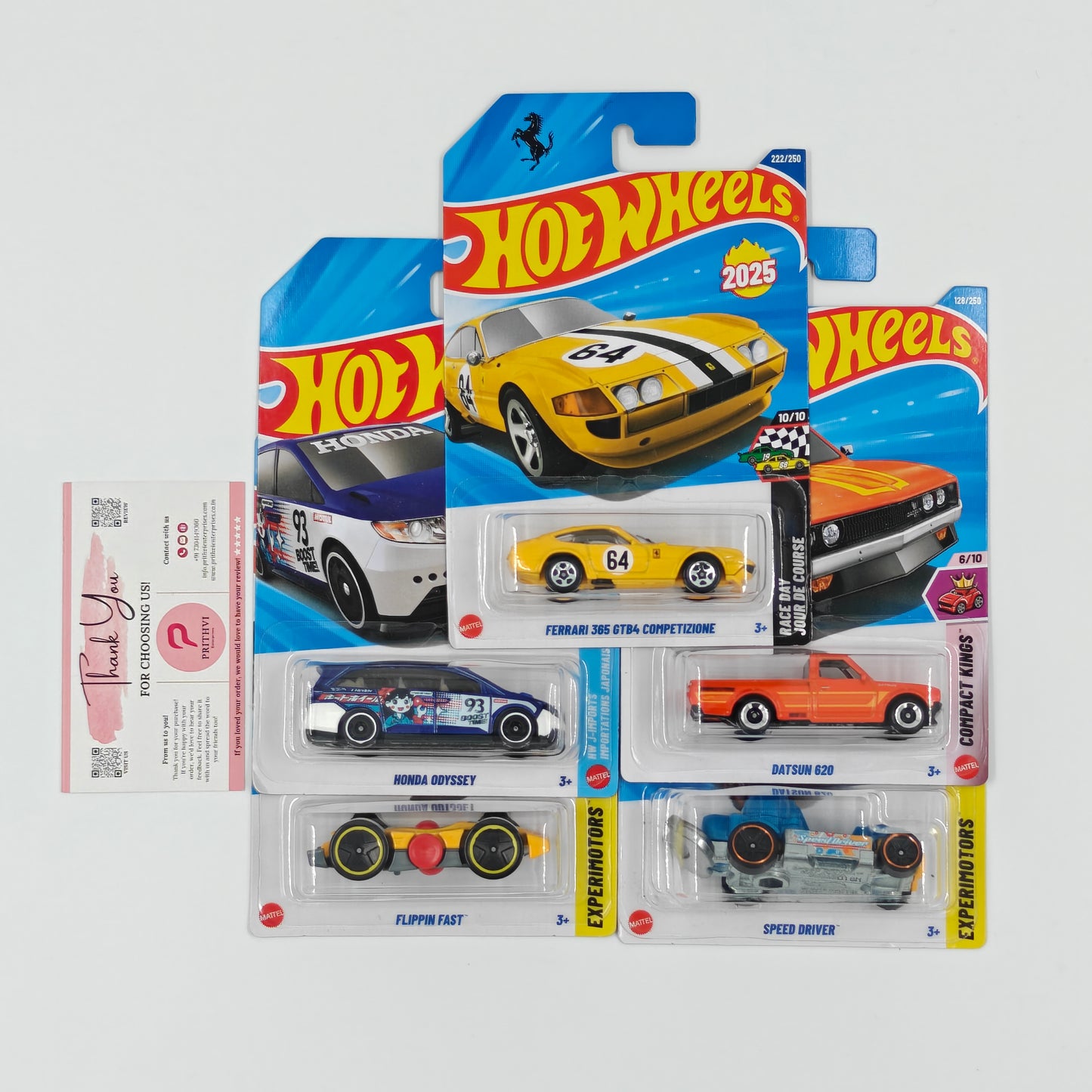 Ferrari 365 GTB4, Honda Odyssey, Datsun 620, Flippin Fast & Speed Driver by Mattel - Hot Wheels 5-Car Bundle