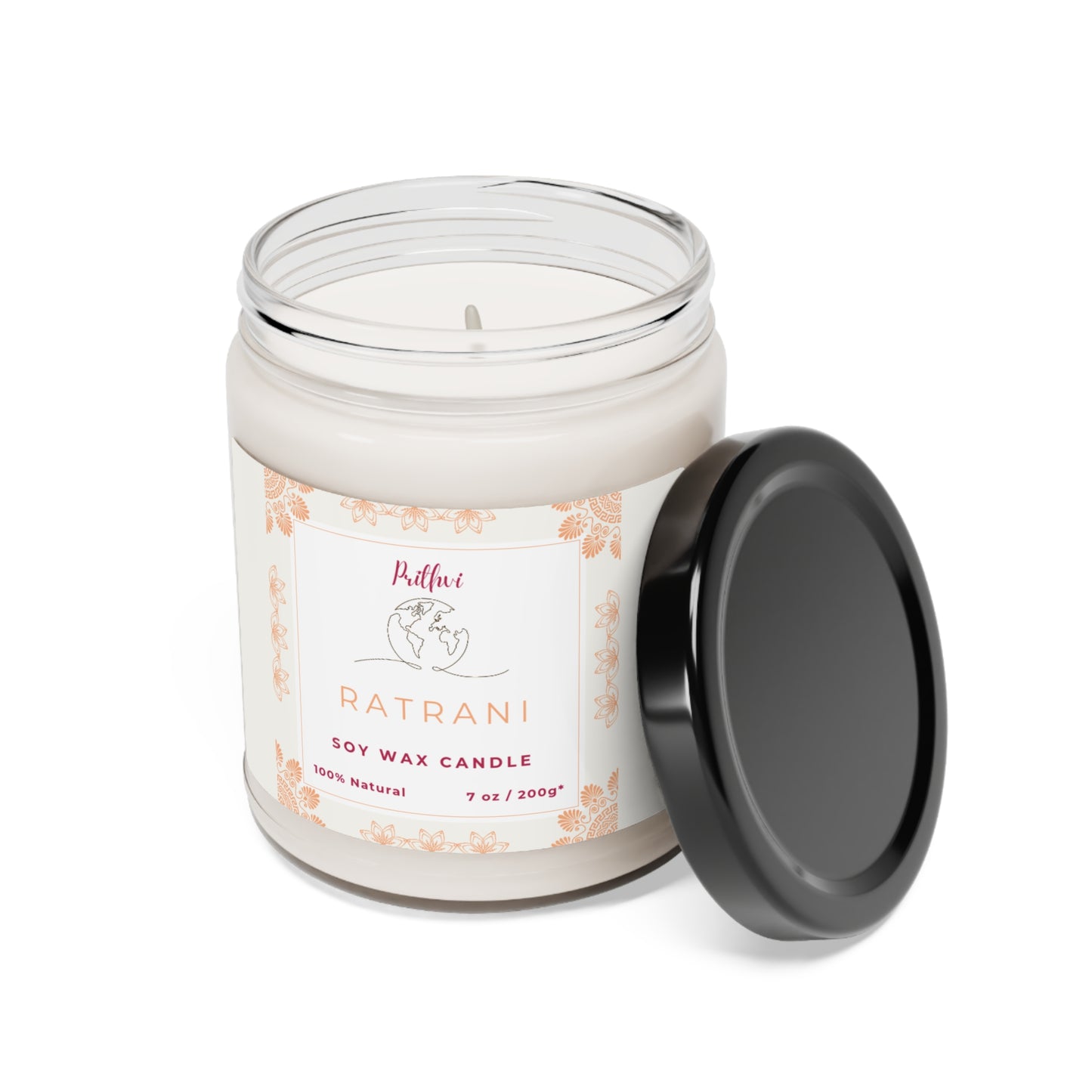 Prithvi Handmade Soy Wax Candle with "Rathrani" Fragrance (200g/7oz, 40 Hours Burn Time)