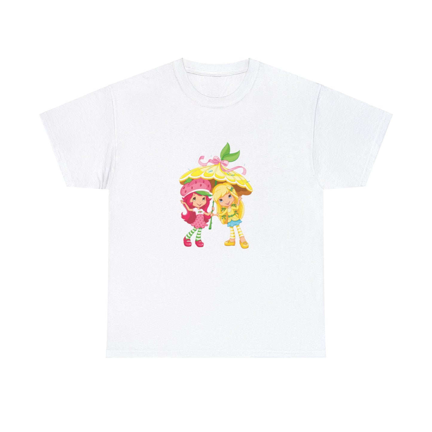 Strawberry Shortcake and Lemon Printed T-shirt - White Round Neck Cotton