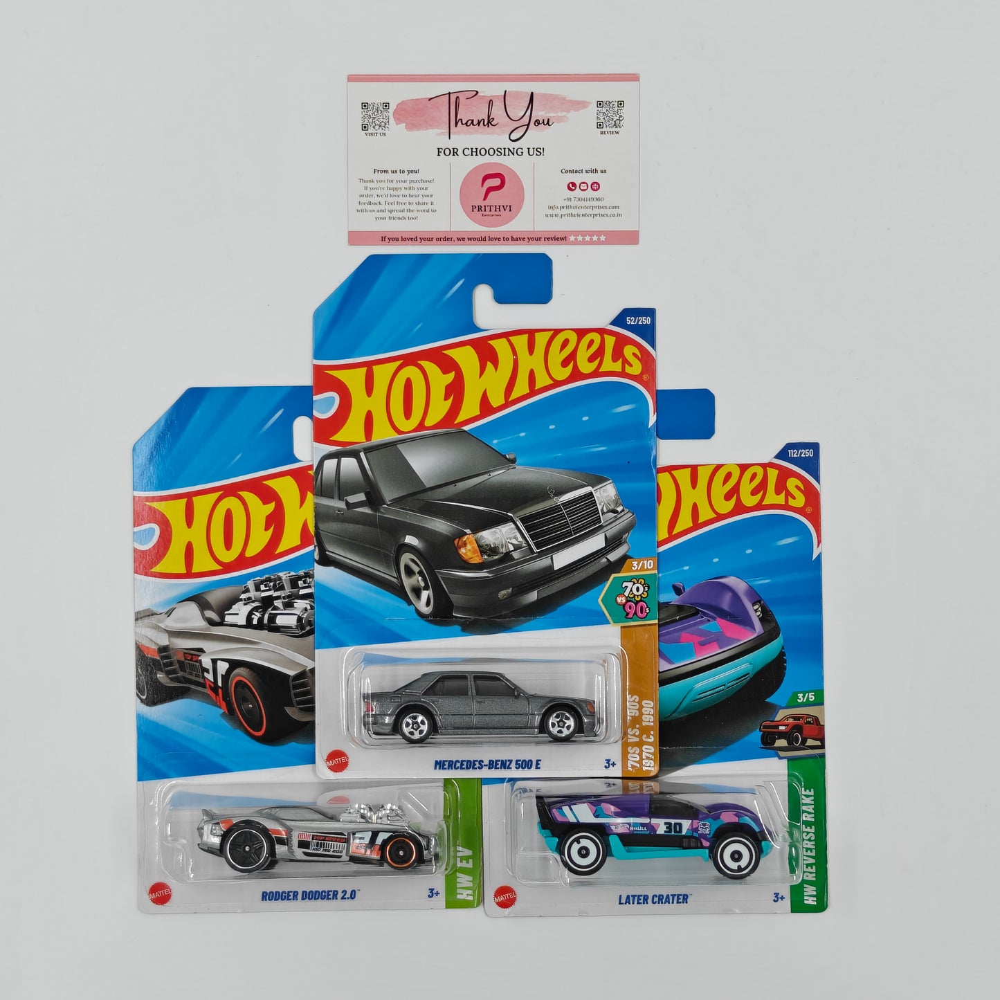 Mercedes-Benz 500 E, Rodger Dodger 2.0 & Later Crater by Mattel – Hot Wheels Bundle