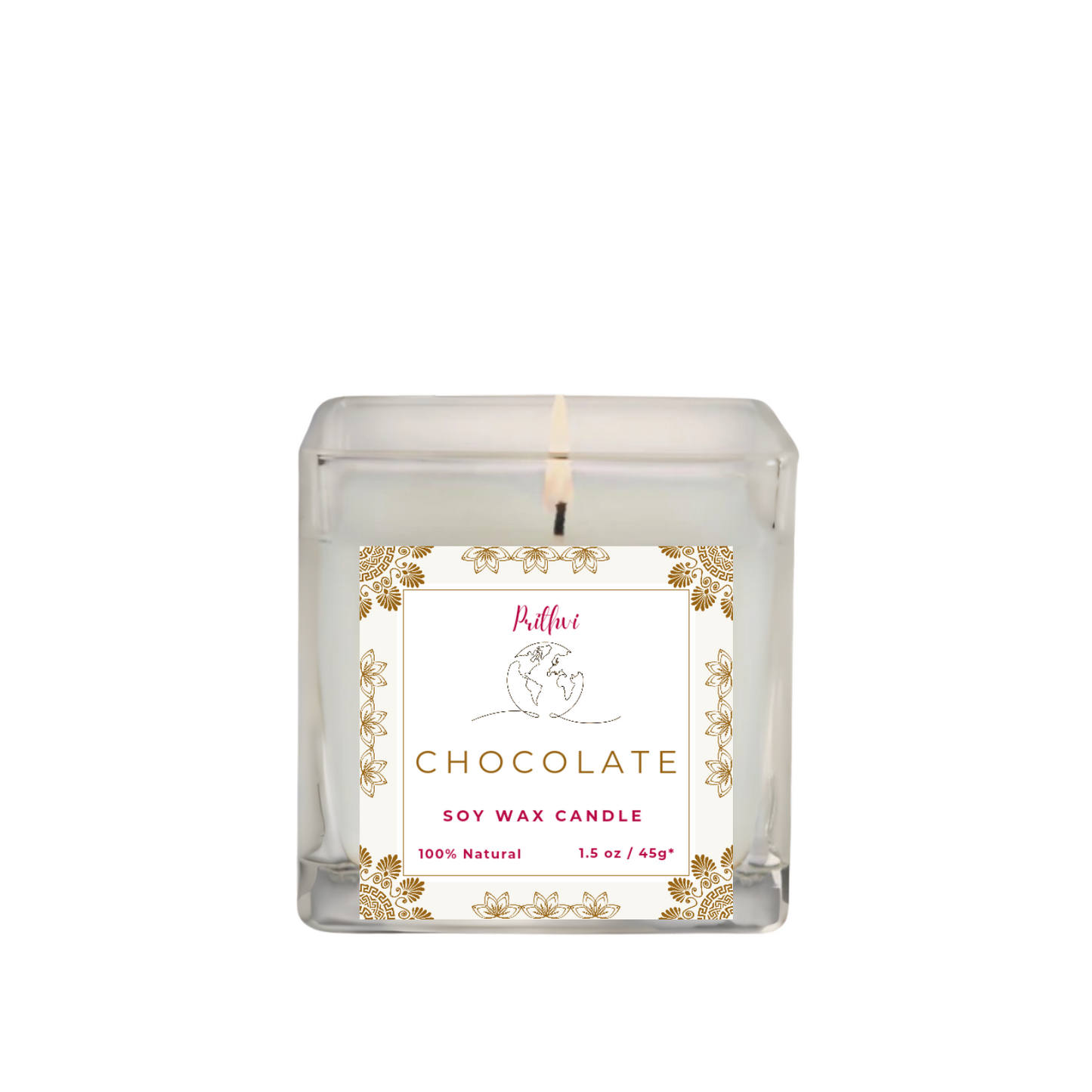 Prithvi Handmade Soy Wax Candle with "Chocolate" Fragrance (45g/1.5oz, 8-10 Hours Burn Time)