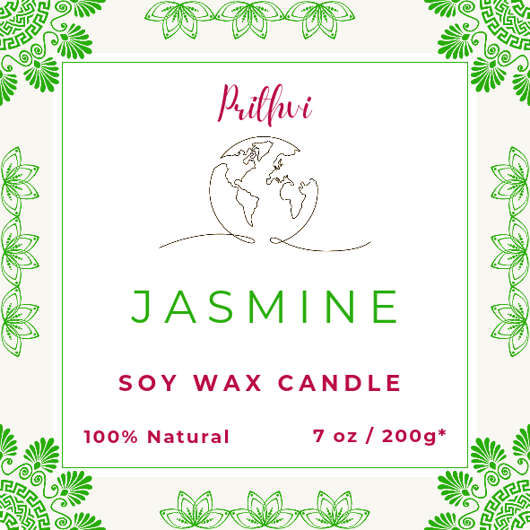Prithvi Handmade Soy Wax Candle with "Jasmine" Fragrance (200g/7oz, 40 Hours Burn Time)