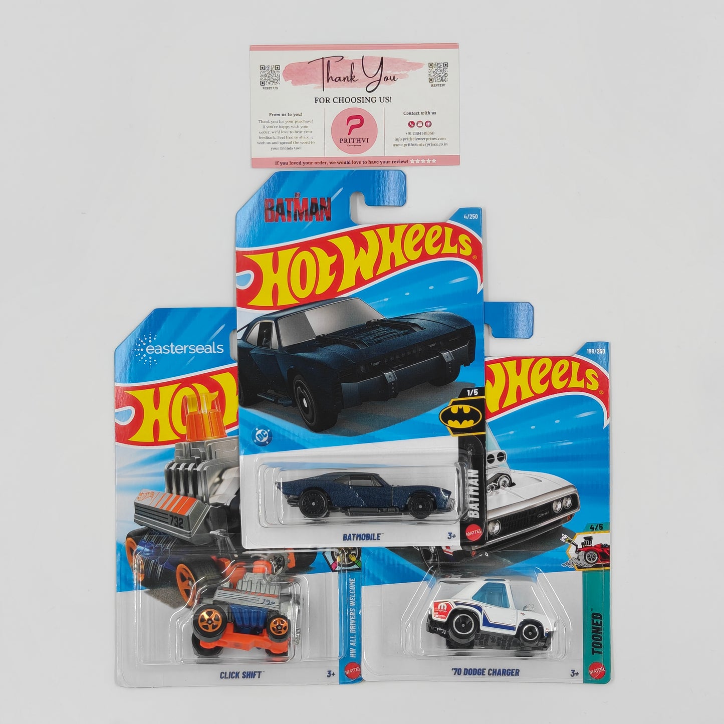 Batmobile, Click Shift & '70 Dodge Charger by Mattel – Hot Wheels Bundle