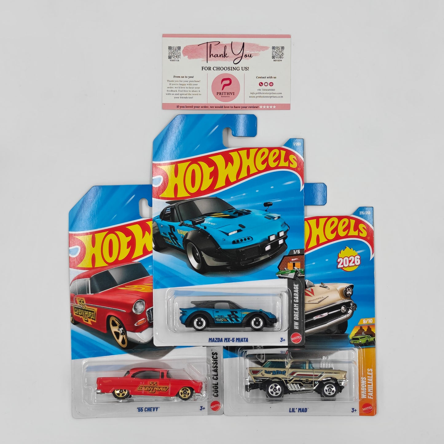 Mazda MX-5 Miata, '55 Chevy & Lil' Mad by Mattel – Hot Wheels Bundle