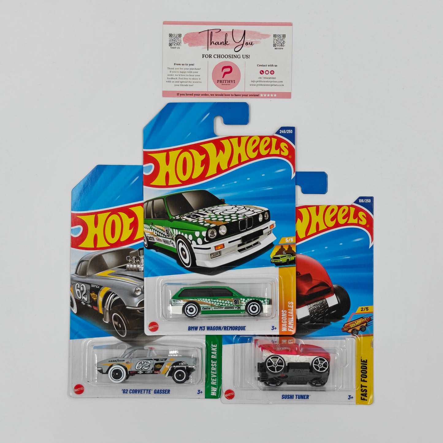 BMW M3 Wagon, '62 Corvette Gasser & Sushi Tuner by Mattel – Hot Wheels Bundle