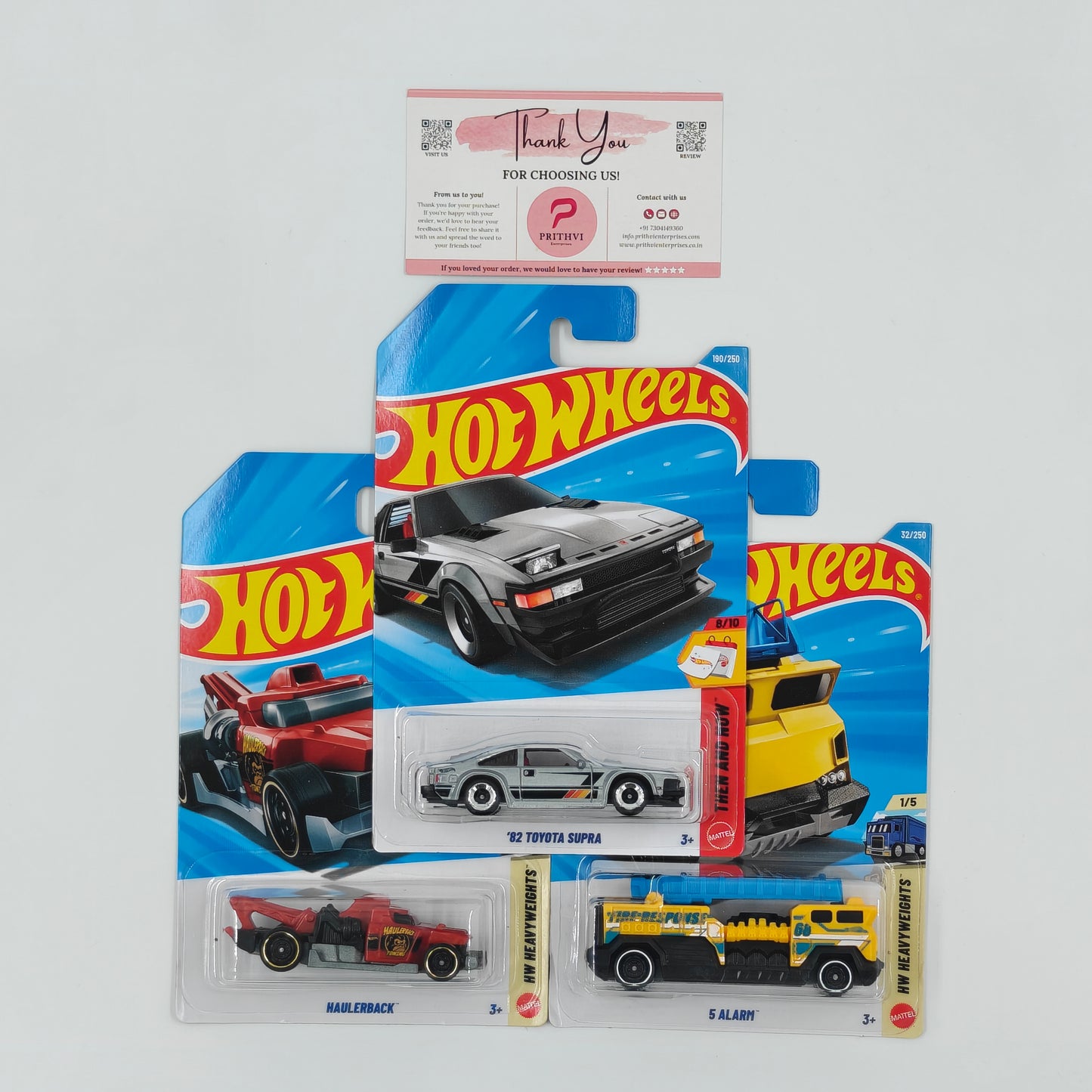 '82 Toyota Supra, Haulerback & 5 Alarm by Mattel – Hot Wheels Bundle