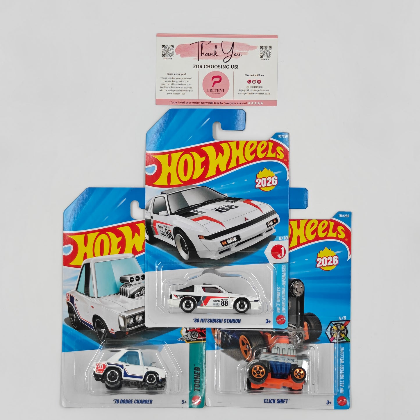 '88 Mitsubishi Starion, '70 Dodge Charger & Click Shift by Mattel – Hot Wheels Bundle