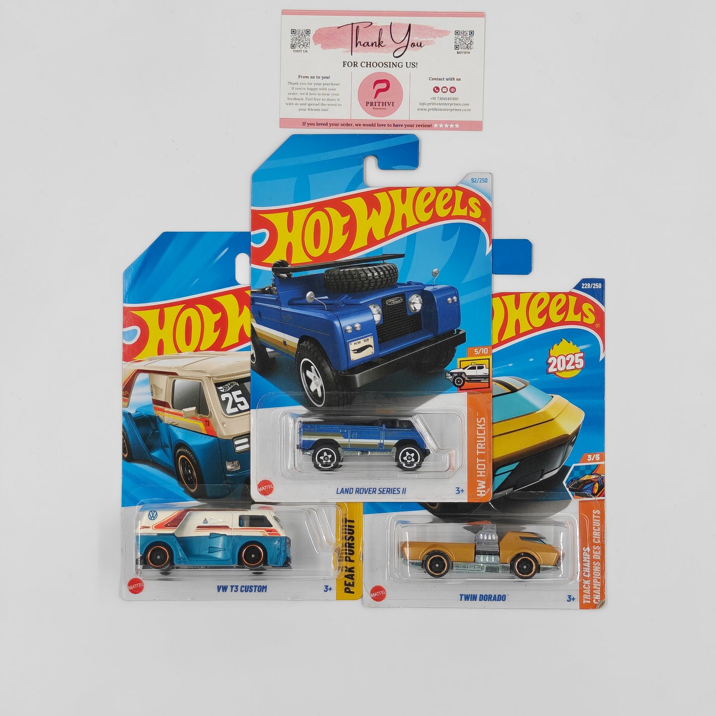Hot Wheels Bundle – Land Rover Series II, VW T3 Custom & Twin Dorado by Mattel