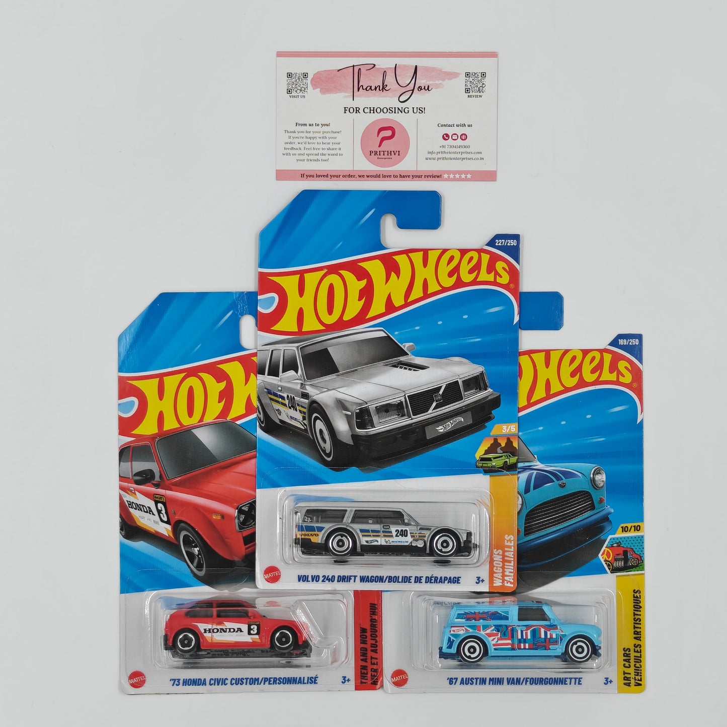Volvo 240 Drift Wagon, '73 Honda Civic Custom & '67 Austin Mini Van by Mattel - Hot Wheels 2026 Bundle
