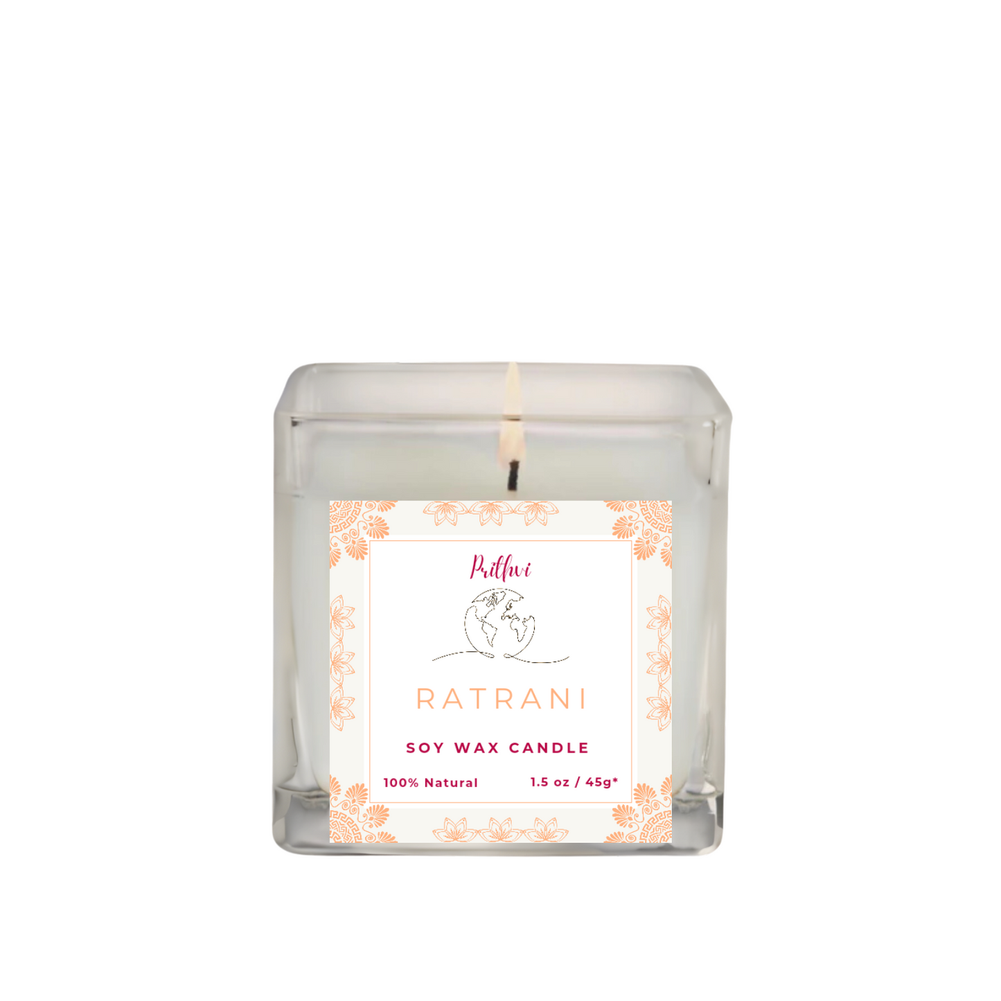 Prithvi Handmade Soy Wax Candle with "Rathrani" Fragrance (45g/1.5oz, 8-10 Hours Burn Time)