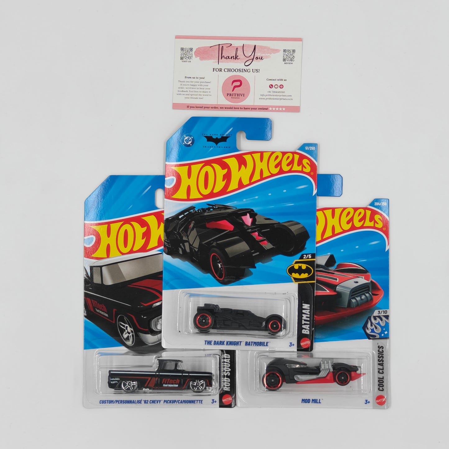 The Dark Knight Batmobile, Custom / Personnalisé '62 Chevy Pickup & Mod Mill by Mattel – Hot Wheels Bundle