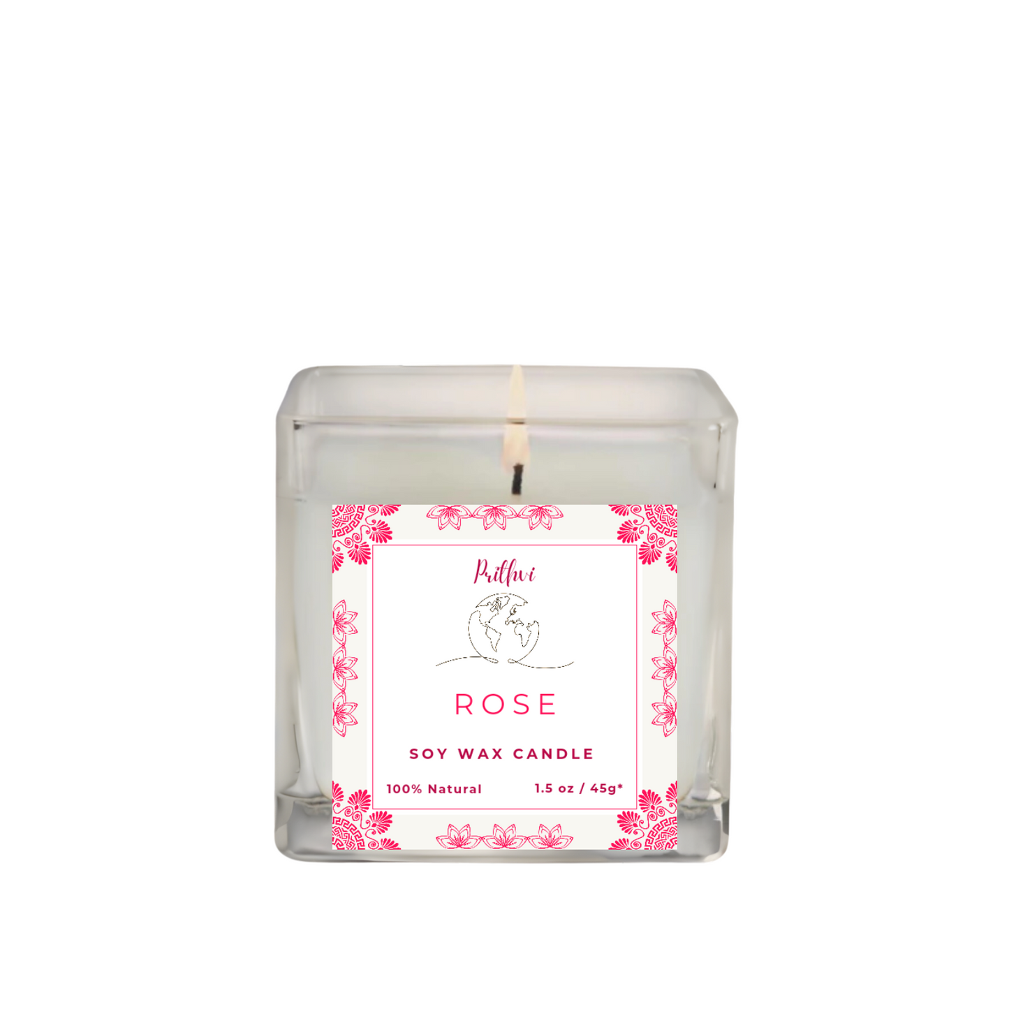 Prithvi Handmade Soy Wax Candle with "Rose" Fragrance (45g/1.5oz, 8-10 Hours Burn Time)