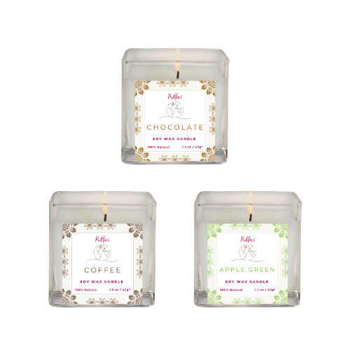 Soy Wax Candle Set of 3 Candles - Chocolate, Coffee, Apple Green
