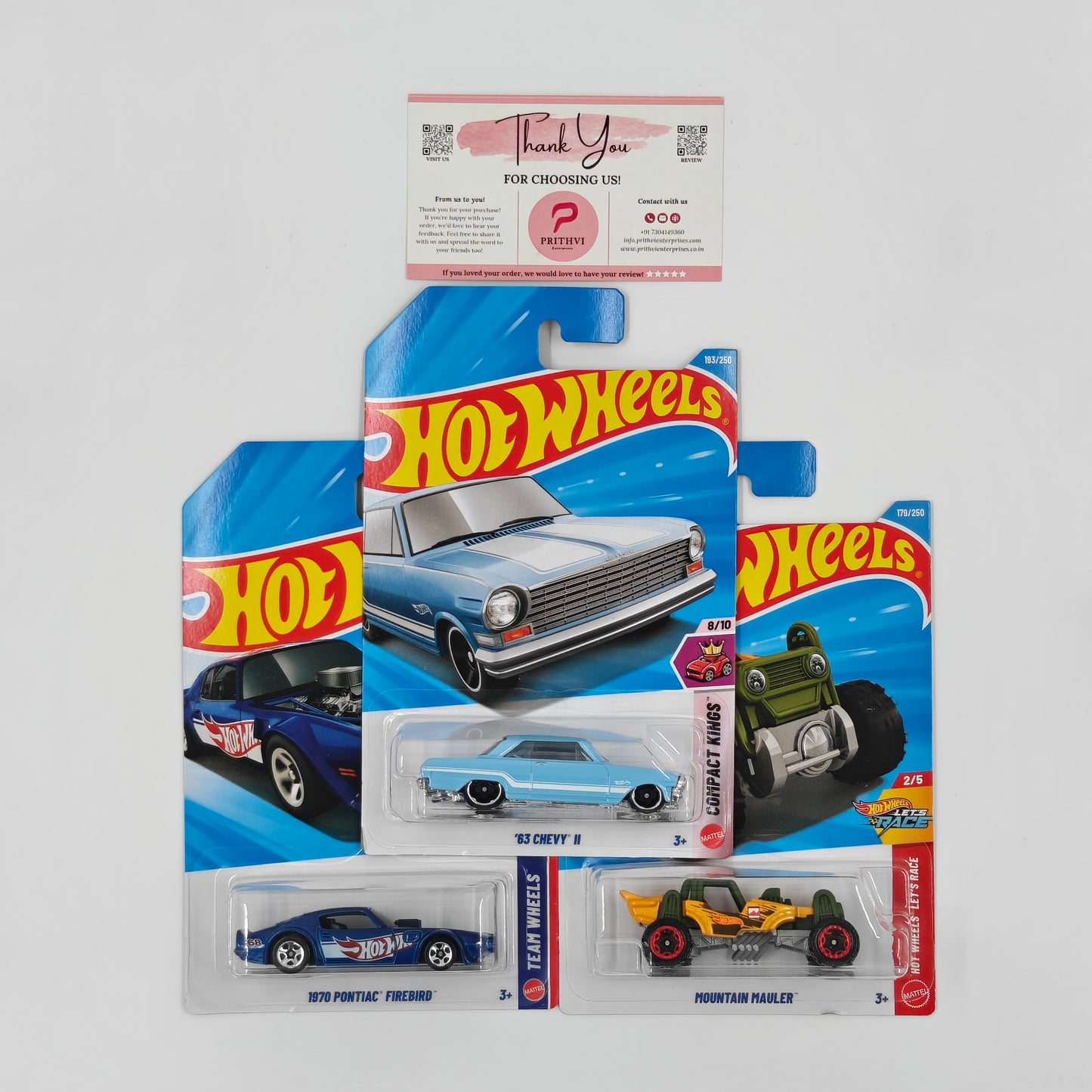 '63 Chevy II, 1970 Pontiac Firebird & Mountain Mauler by Mattel – Hot Wheels Bundle