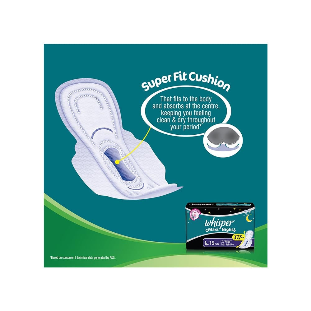 Whisper Maxi Night Sanitary Pads (Extra Large Wings - 15 units)