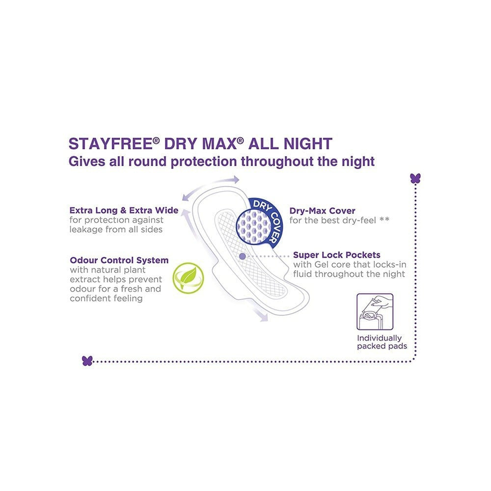 Stayfree Dry Max All Night Sanitary Pads (Extra Large Wings) : 7 units