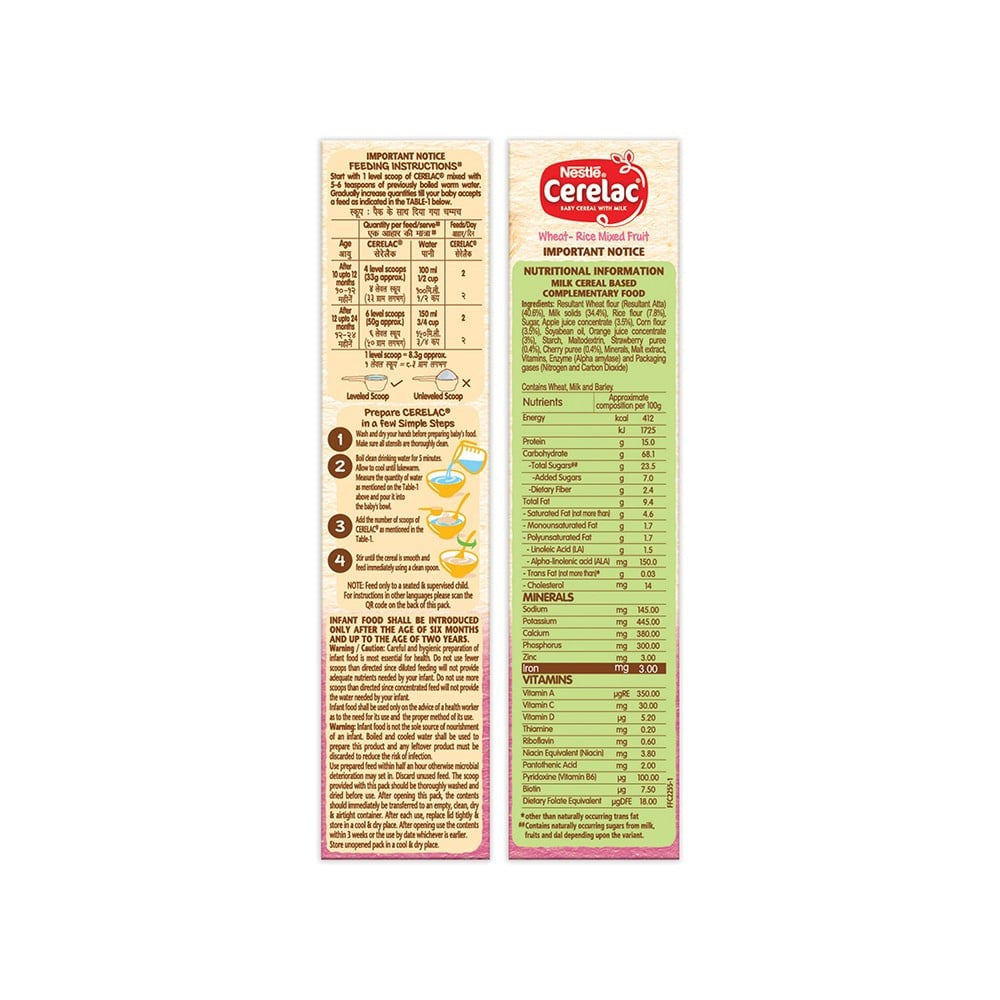 Nestle Cerelac Wheat Rice Mixed Fruit Baby Cereal (from 10 to 24 Months) : 300 g