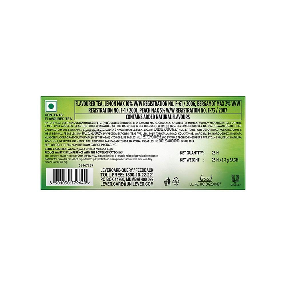 Lipton Lemon Zest Green Tea Bags : 1 pack (25 pieces)