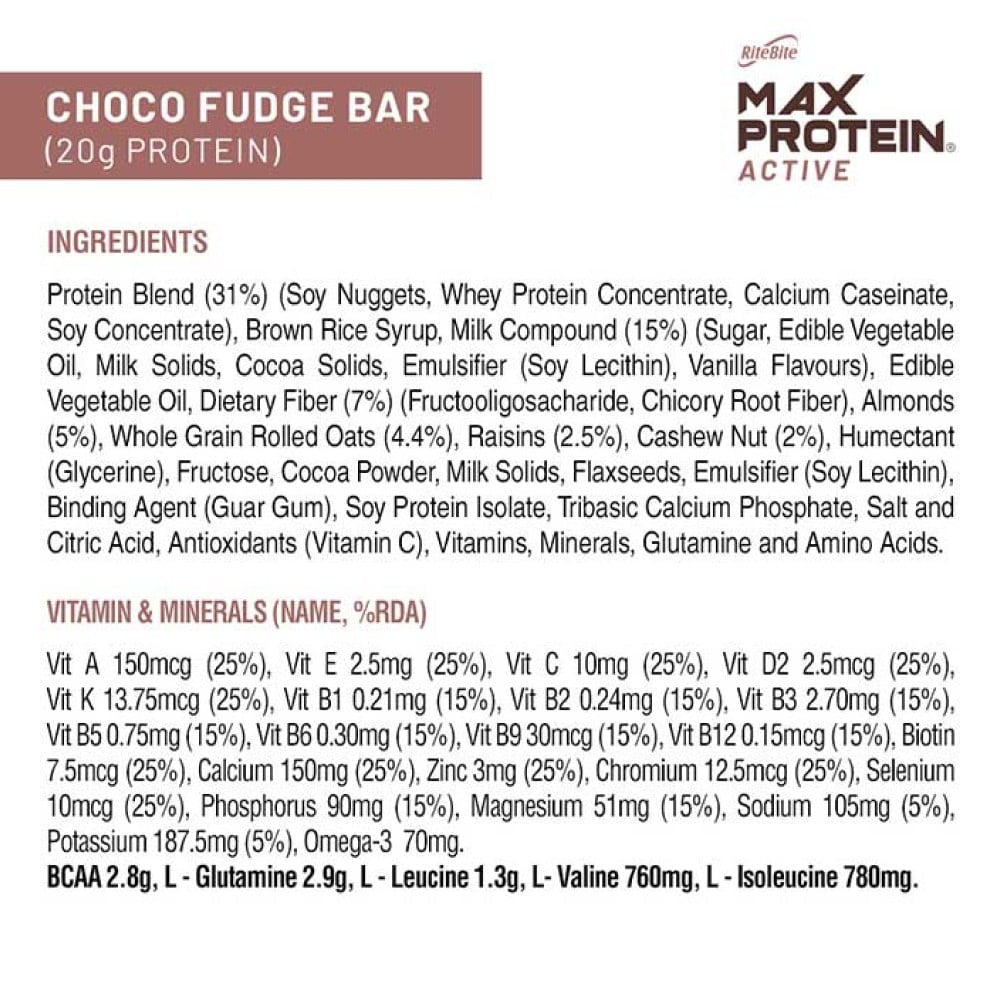 RiteBite Max Protein Active Choco Fudge Nutrition Bar : 75 g