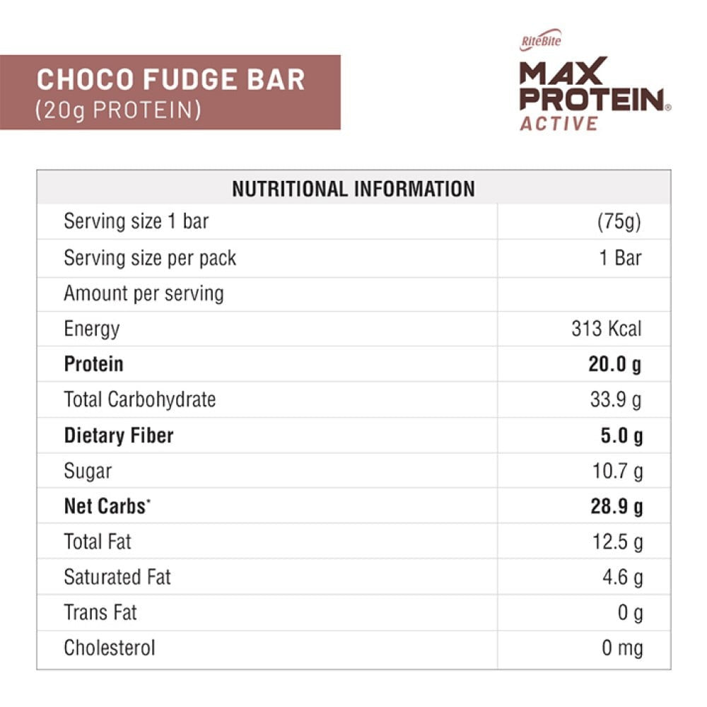 RiteBite Max Protein Active Choco Fudge Nutrition Bar : 75 g