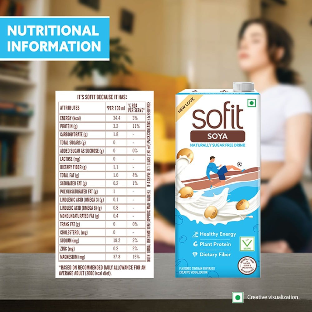 Sofit Natural Soy Beverage (Sugar Free, Vegan) : 1 ltr