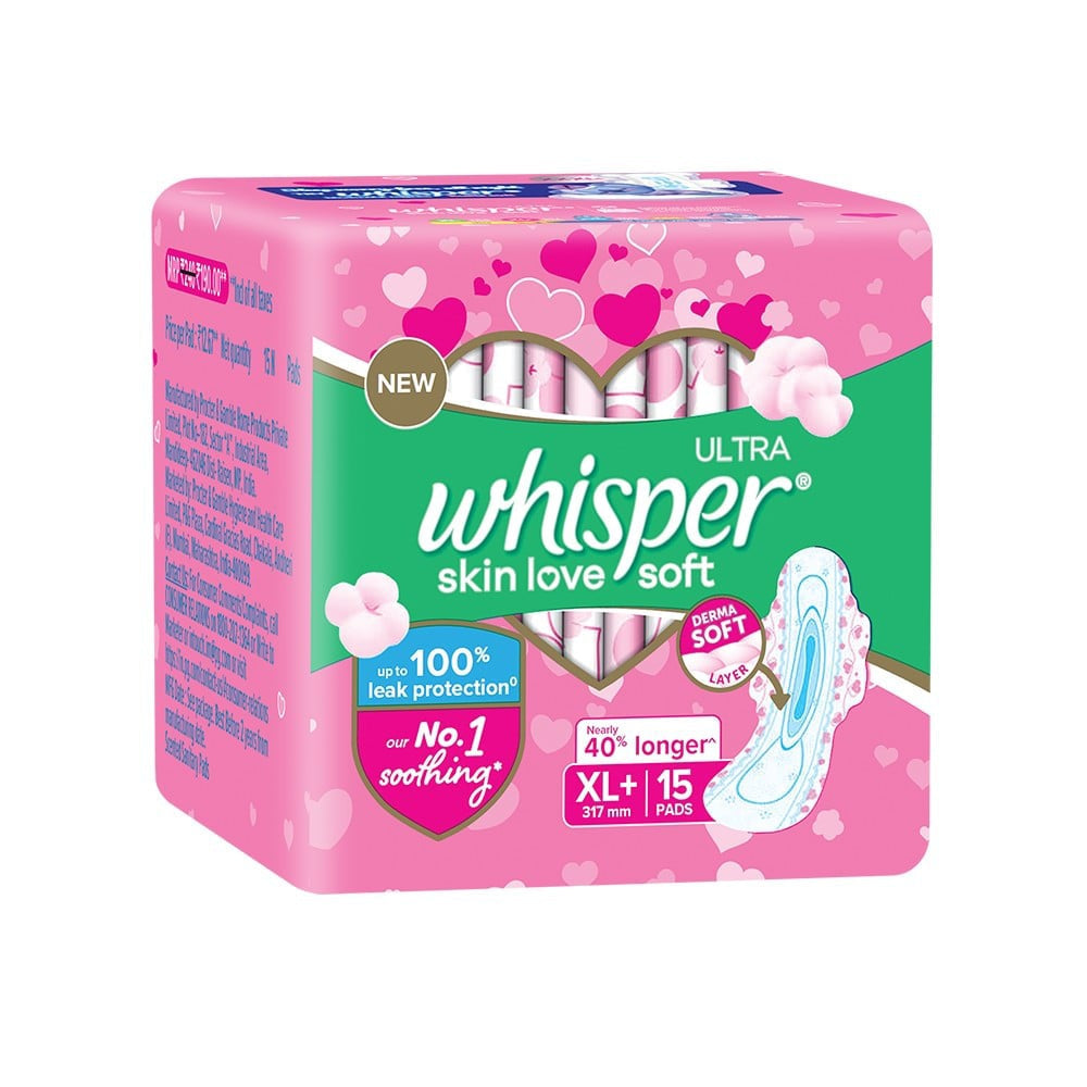 Whisper Ultra Skin Love Soft Sanitary Pads (XL+ Wings) : 15 pieces