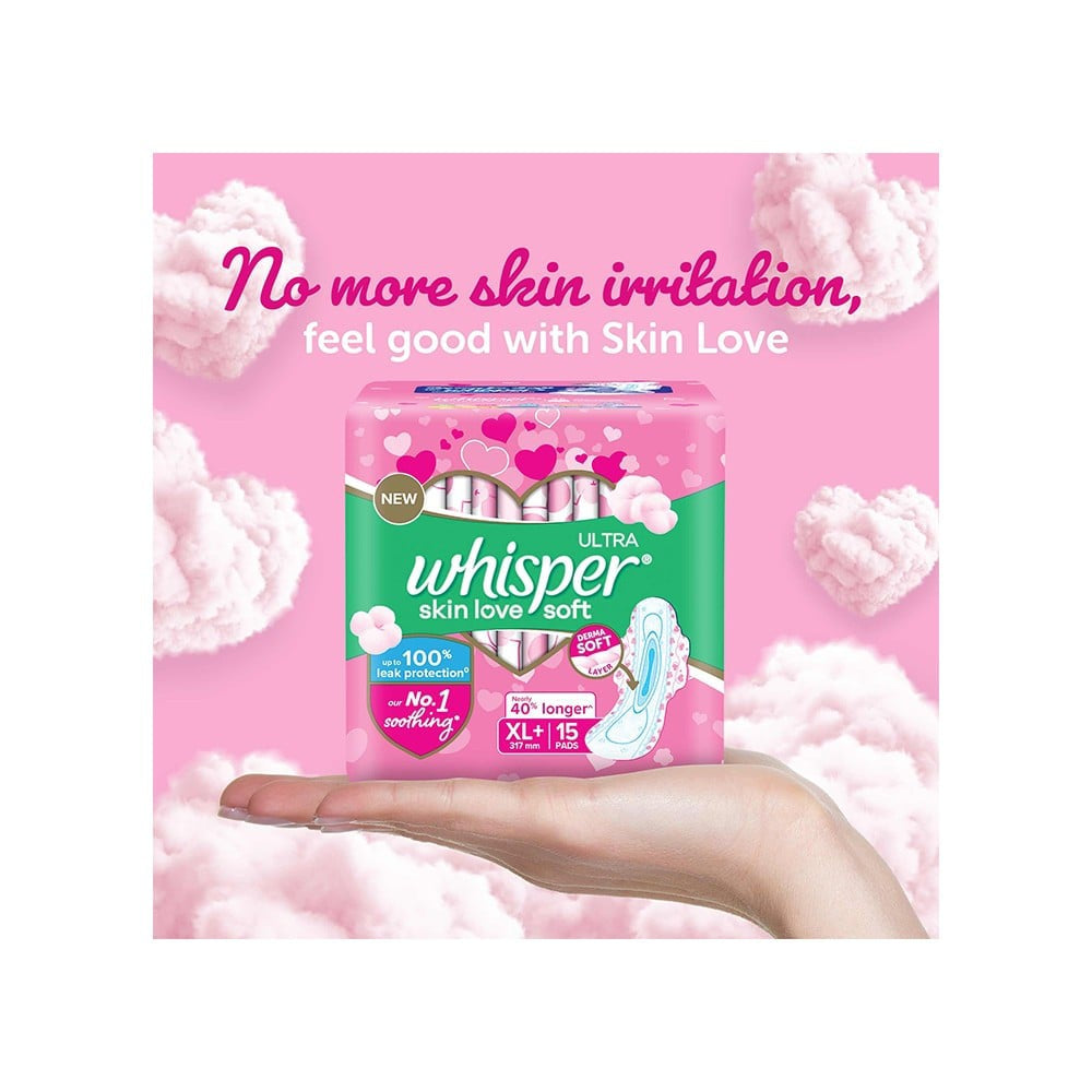 Whisper Ultra Skin Love Soft Sanitary Pads (XL+ Wings) : 15 pieces