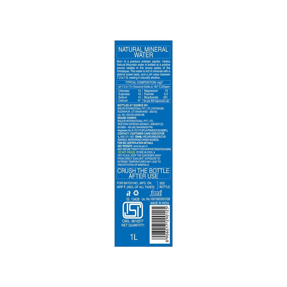 Bisleri Vedica Packaged Water : 1 ltr