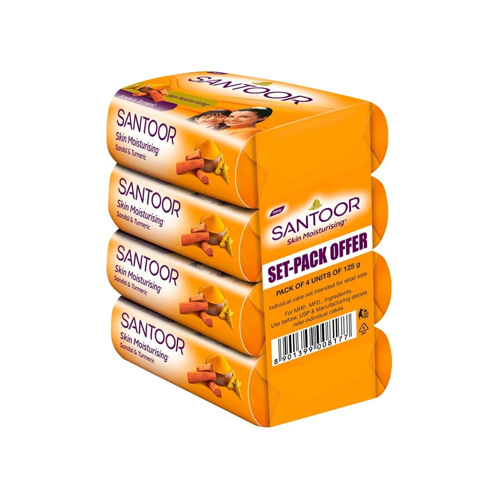 Santoor Skin Moisturising Sandal & Turmeric Soap - Pack of 4 : 4 x 125 g