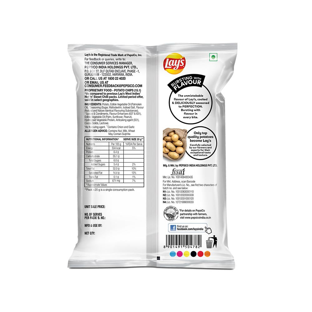 Lay's West Indies Hot n Sweet Chilli Flavour Potato Chips : 48 g