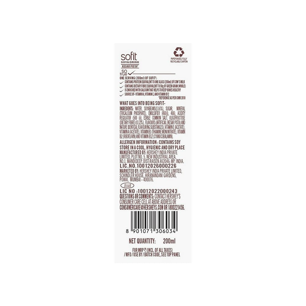 Sofit Kesar Pista Soy Beverage : 1 ltr