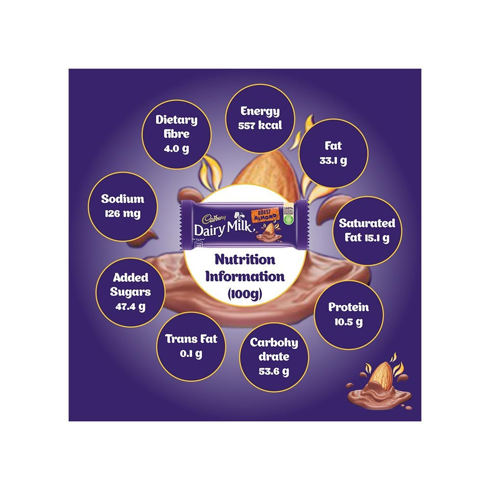 Cadbury Dairy Milk Roast Almond Flavoured Chocolate Bar - Pack of 2 : 2 x 36 g