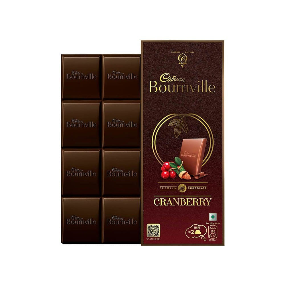 Cadbury Bournville Cranberry Flavoured Chocolate Bar - Pack of 2 : 2 x 80 g