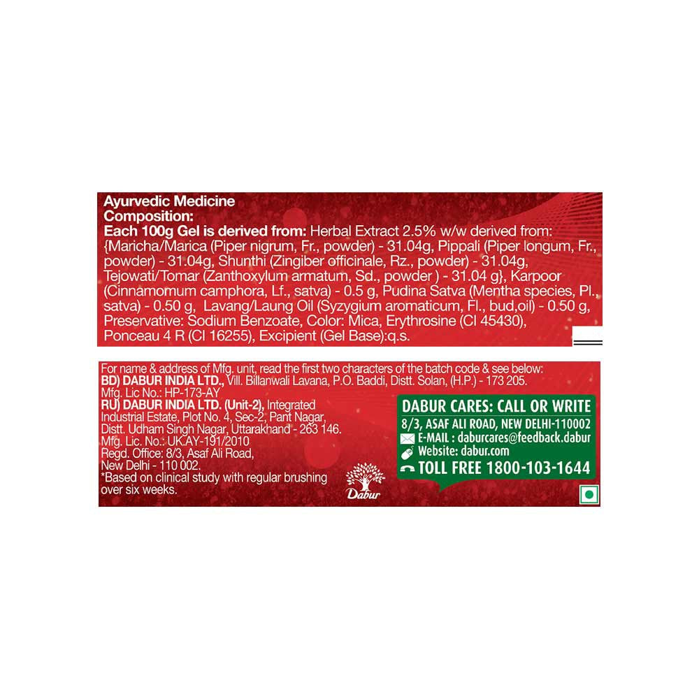 Dabur Red Gel Toothpaste for effective Oral Care : 2 x 150 g
