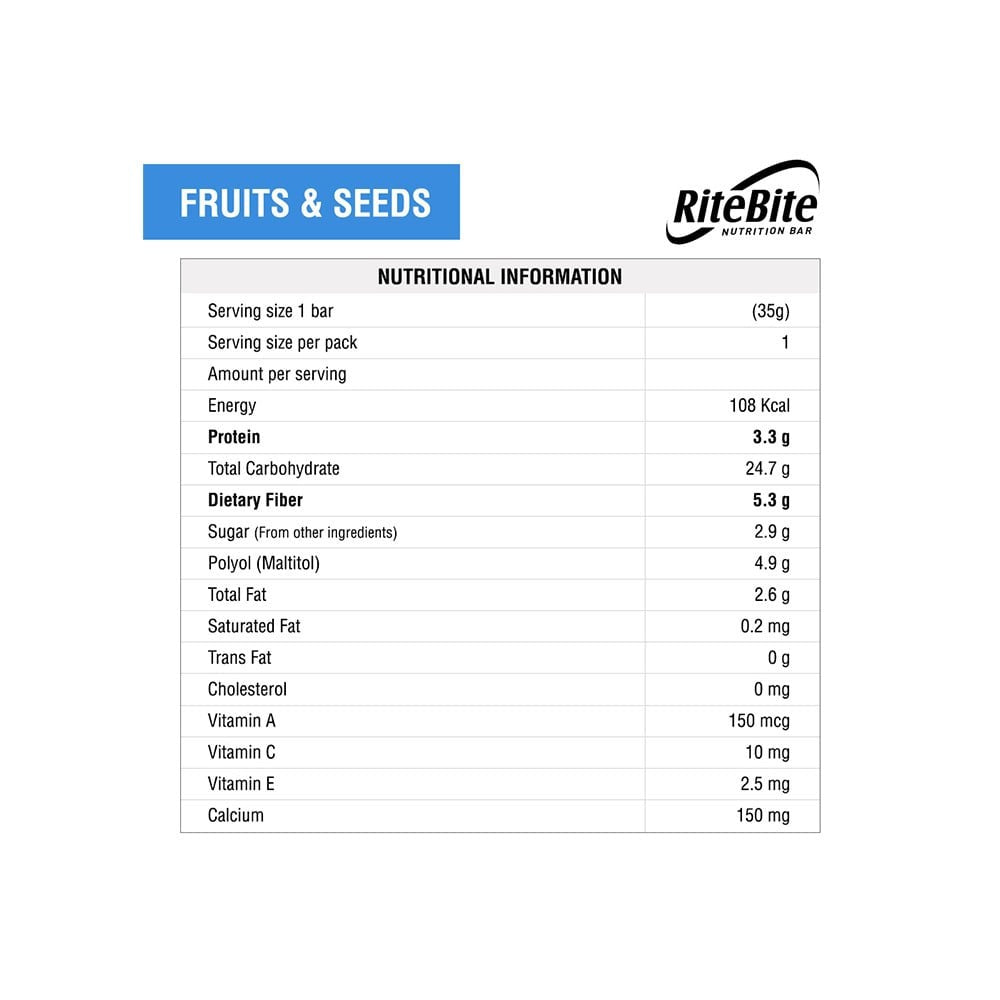 RiteBite Fruits & Seeds Nutrition Bar : 35 g