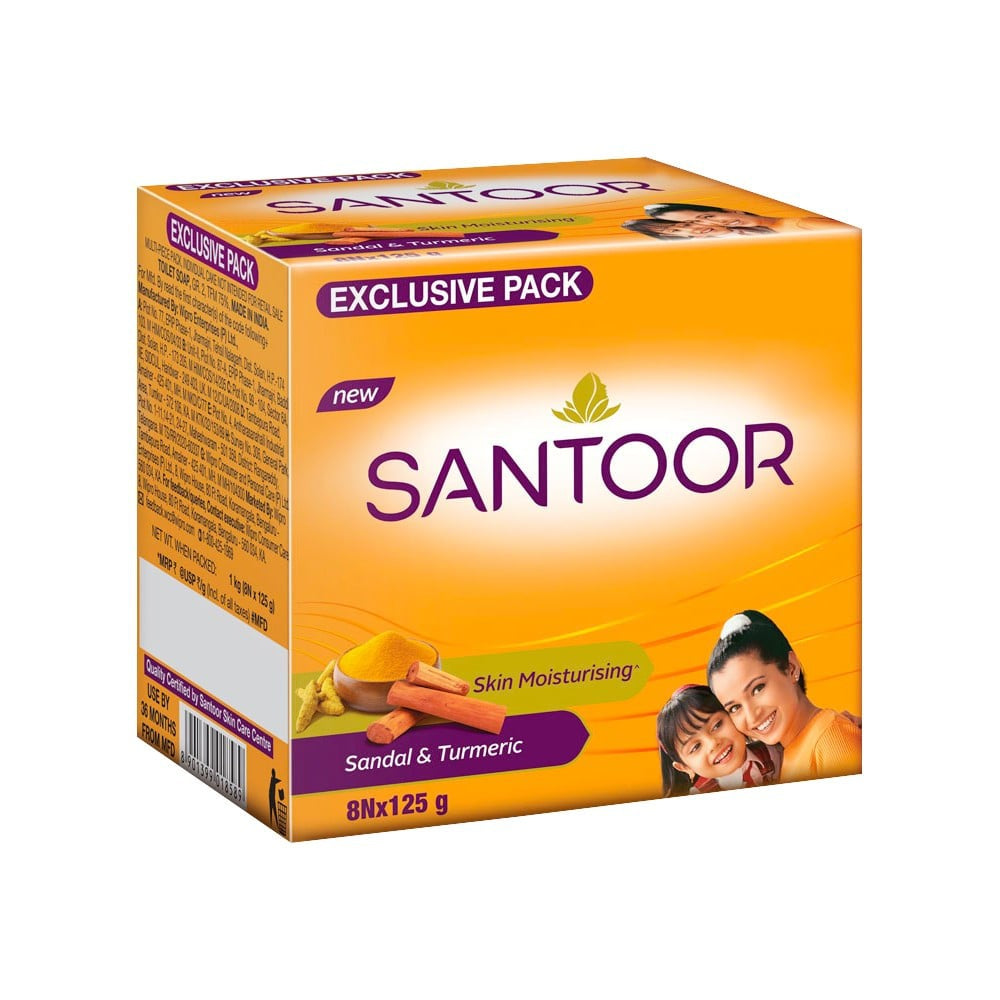 Santoor Sandal & Turmeric Soap - Pack of 8 : 8 x 125 g