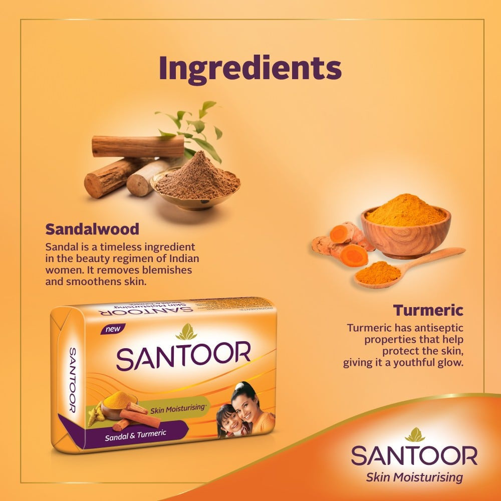 Santoor Sandal & Turmeric Soap - Pack of 8 : 8 x 125 g