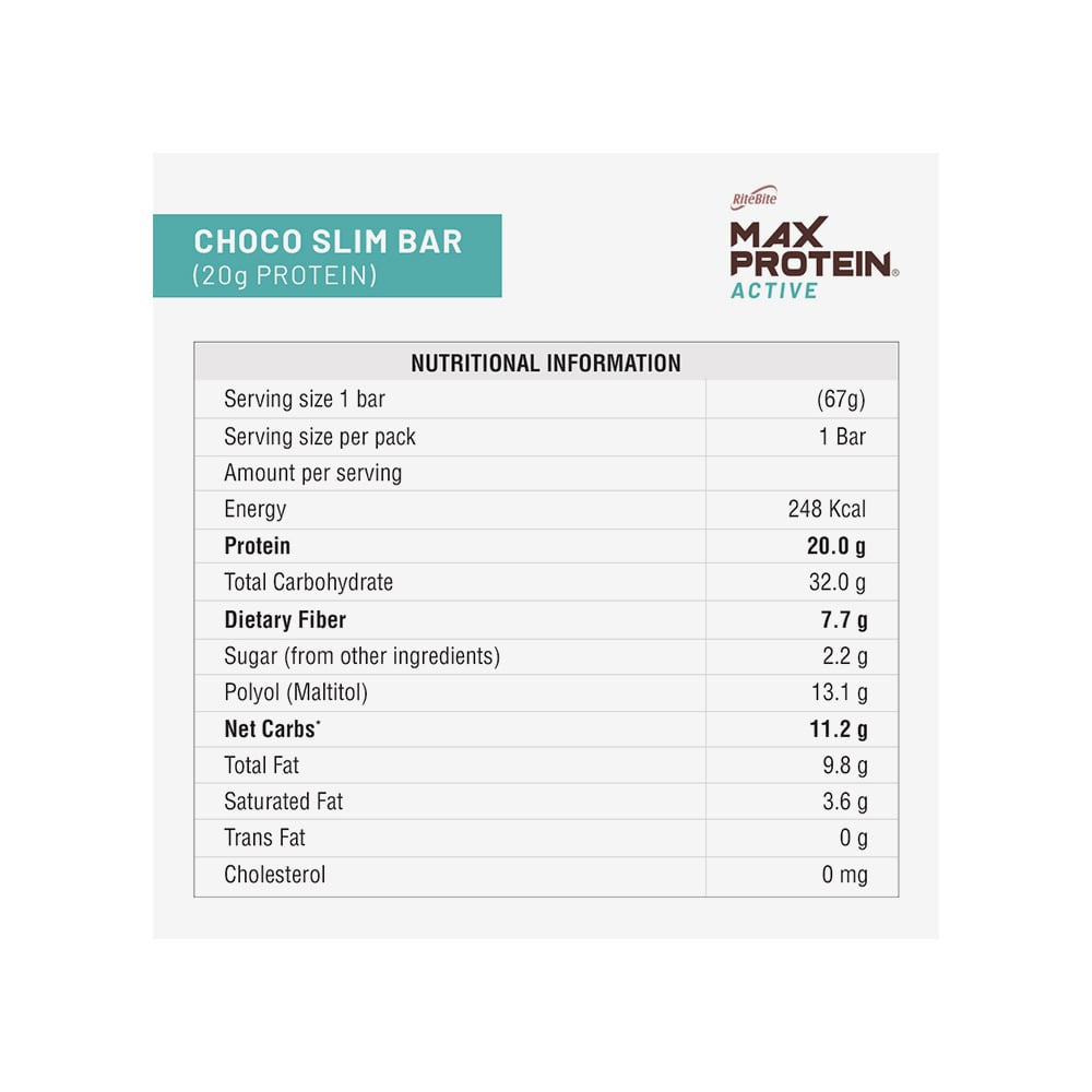 RiteBite Max Protein Active Choco Slim Nutrition Bar - Pack of 2 : 2 x 67 g