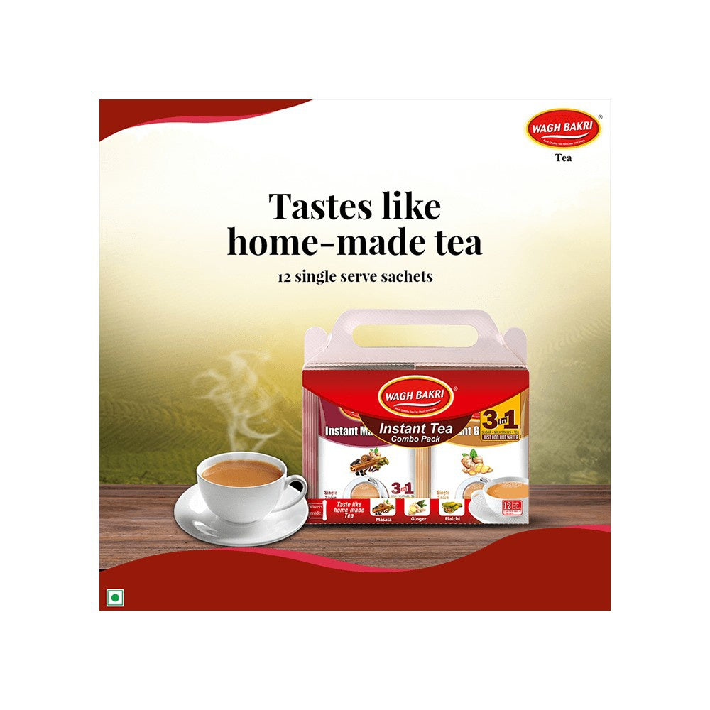 Wagh Bakri Instant Tea Premix (Elaichi + Ginger + Masala) : 12 units